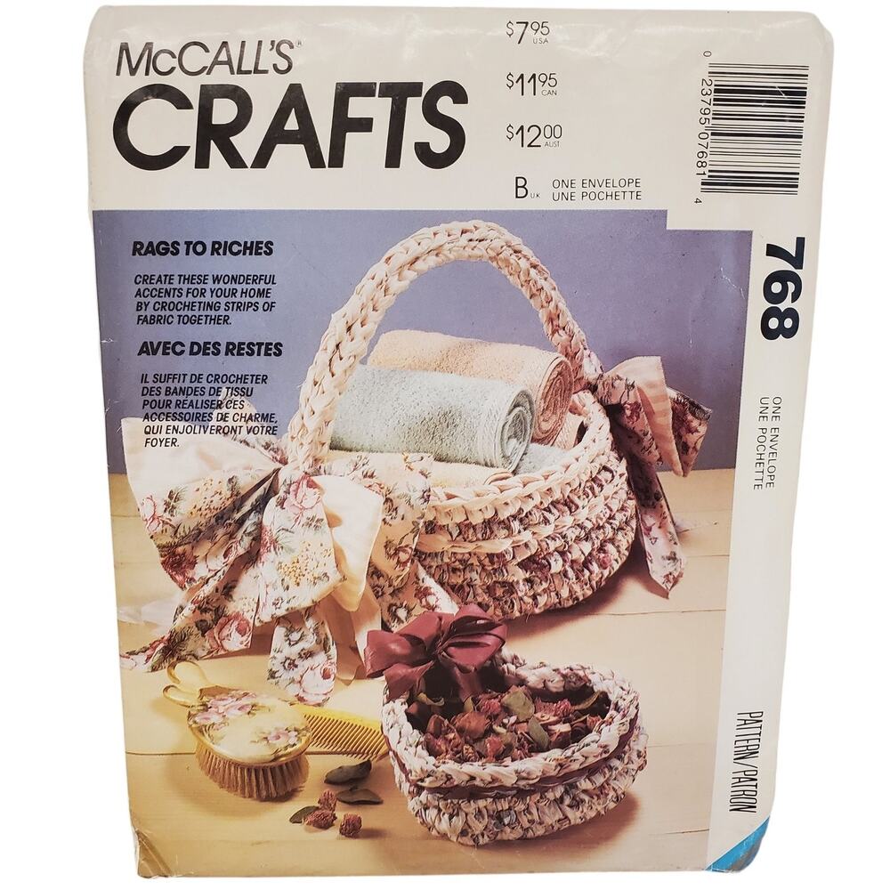 McCALLS Crafts Rags to Riches Basket Placemat Vintage Sewing UNCUT 80s 90s 768